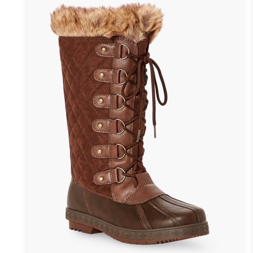 Quilted Faux Fur Lace Up Winter Duck Boot - Picture 8 of 8